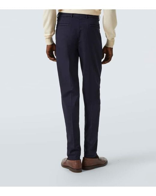 Brunello Cucinelli Blue Cotton-Blend Gabardine Slim Pants for men