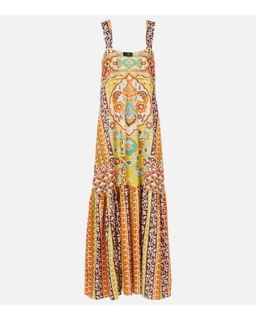 Etro Metallic Printed Cotton Maxi Dress