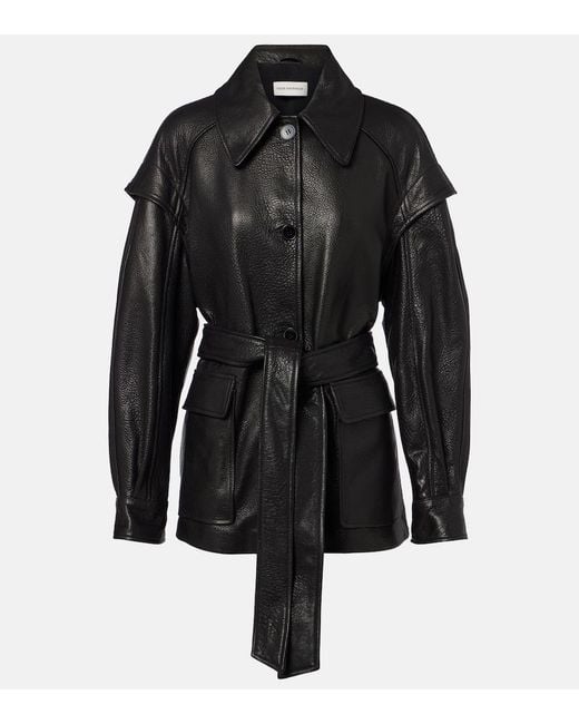Nour Hammour Black Perrin Belted Leather Jacket