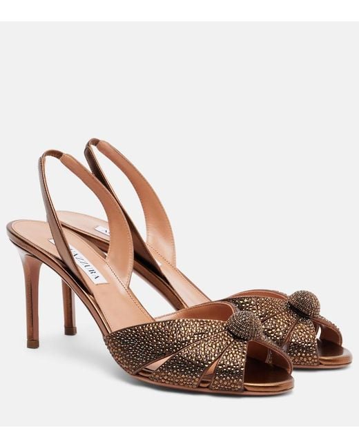 Aquazzura Brown Italian Flirt 75 Embellished Leather Sandals