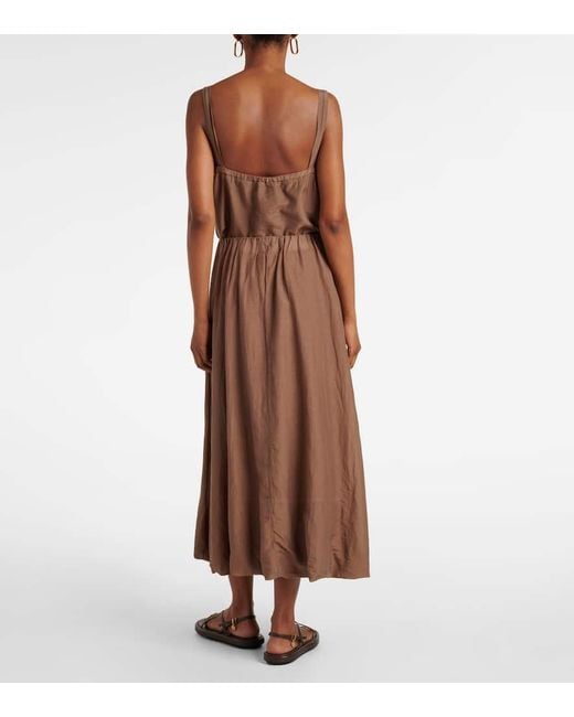 Falda Larga Ines De Gasa De Algodon Y Seda Velvet de color Brown