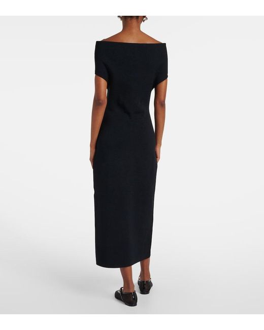 Totême Black Knitted Off-Shoulder Midi Dress