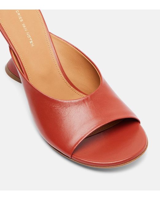 Dries Van Noten Red 75 Leather Wedge Mules