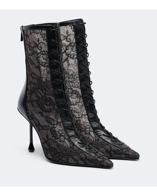 Jimmy Choo Black Scarlett Leather-Trimmed Lace Ankle Boots