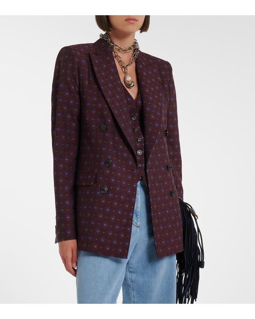 Etro Purple Floral Wool And Cotton Jacquard Blazer