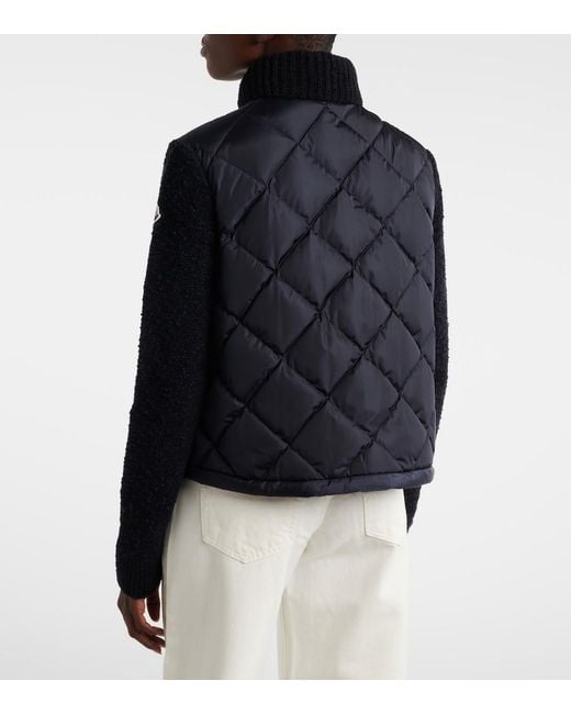 Moncler Blue Down-Paneled Cotton-Blend Cardigan