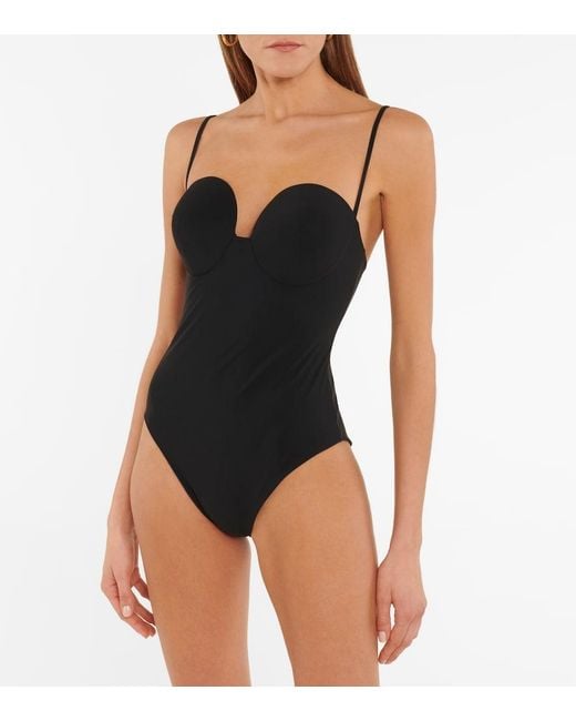 Magda Butrym Black Elegant High-Leg One-Piece Swimsuit With Floral Accents
