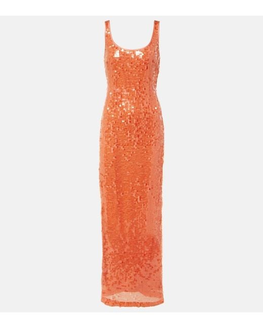 Jonathan Simkhai Orange Bex Sequined Maxi Dress