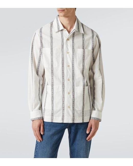 Brunello Cucinelli White Striped Cotton Shirt for men