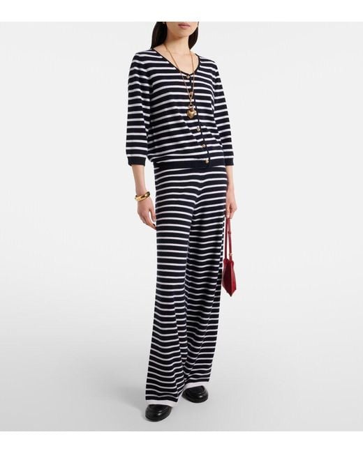 Jardin Des Orangers Blue Striped Cashmere Wide-Leg Pants
