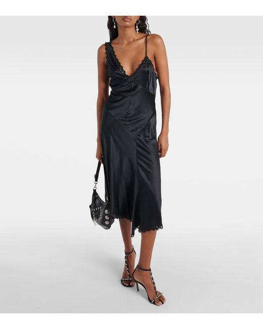 Isabel Marant Black Ayrich Embroidered Silk Midi Dress