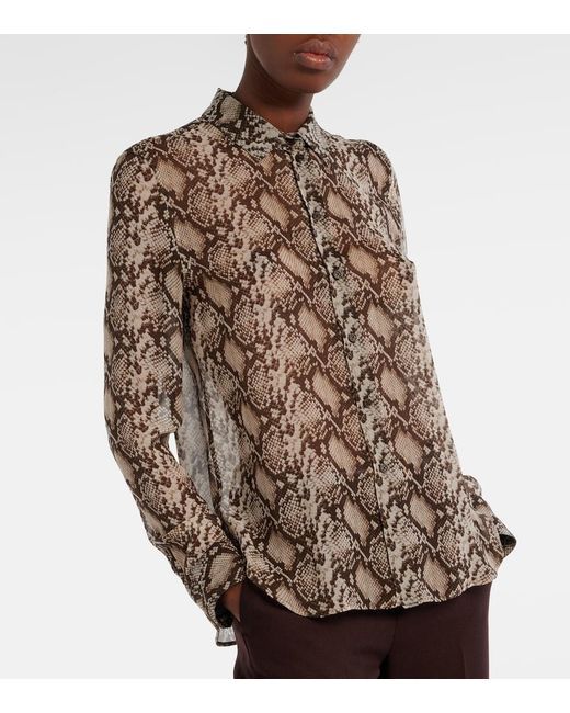 Nili Lotan Brown Gaia Snake-Print Silk Shirt