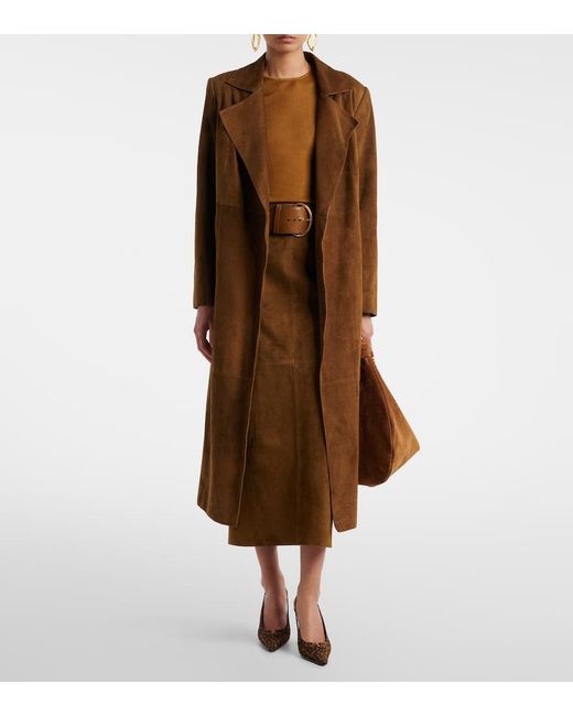 Nour Hammour Brown Winona Belted Suede Wrap Coat