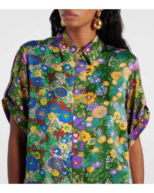 ALÉMAIS Green Printed Silk Satin Shirt