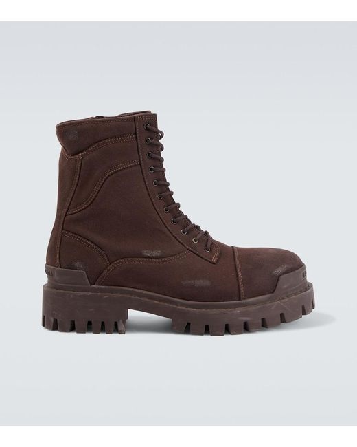Balenciaga Brown Strike Combat Boots for men