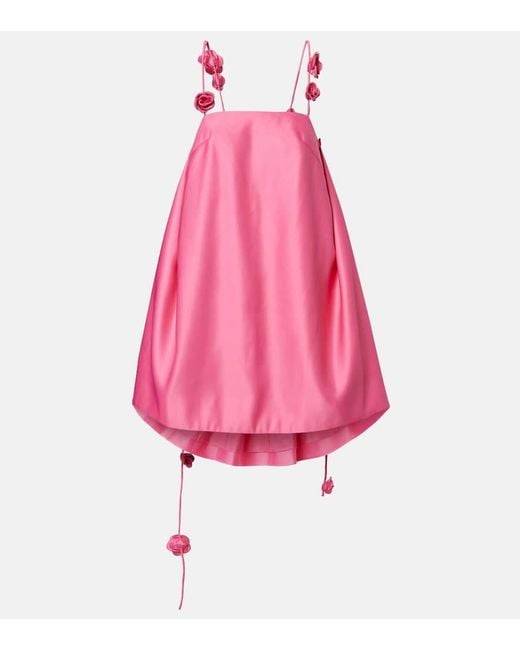 LEO LIN Pink Fiona Floral-Applique Satin Minidress