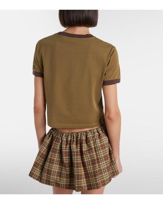Miu Miu Green Logo Cotton Jersey T-Shirt