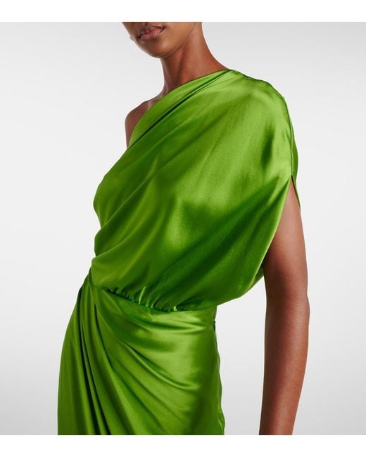 The Sei Green Draped One-Shoulder Silk Maxi Dress