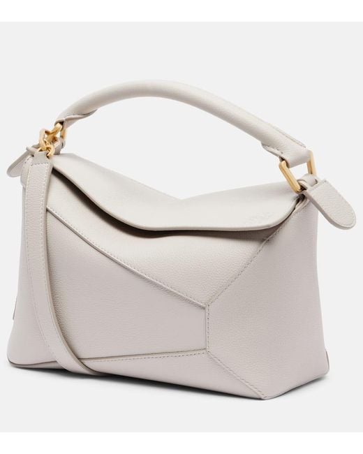 Loewe White Puzzle Edge Small Leather Tote Bag