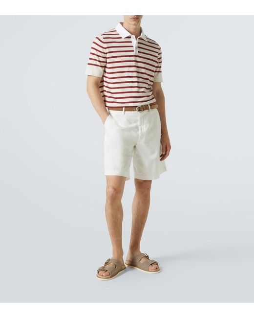 Brunello Cucinelli Red Striped Cotton Polo Shirt for men