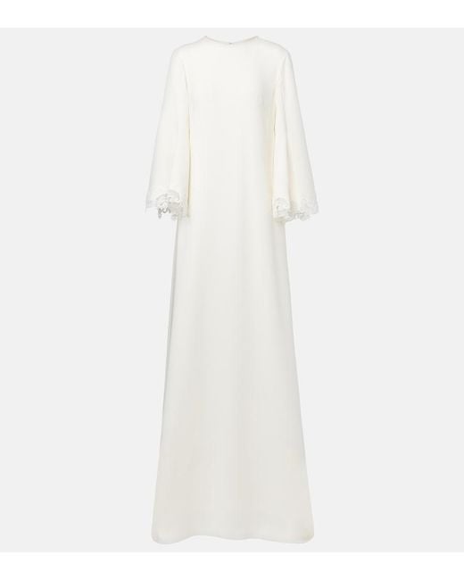 Oscar de la Renta White Lace-Trimmed Silk-Blend Georgette Kaftan