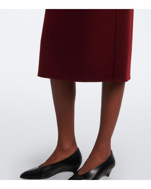 Max Mara Red Belted Virgin Wool Pencil Skirt