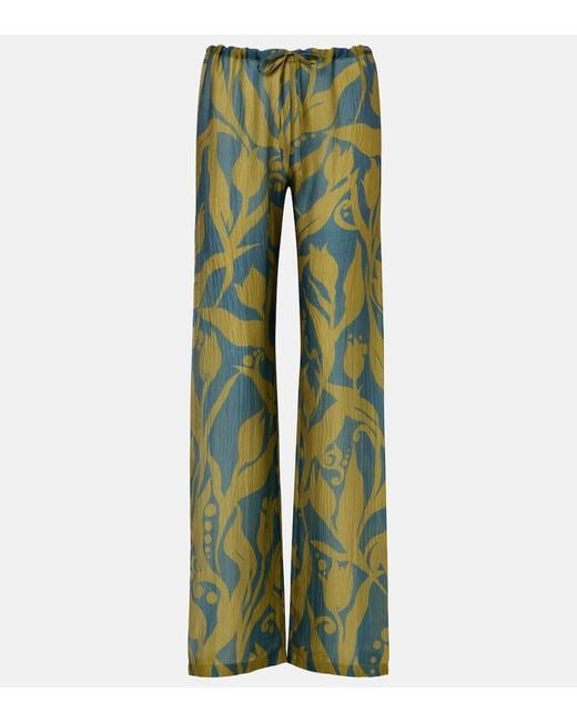 Dries Van Noten Green Pachas Printed Silk Straight Pants