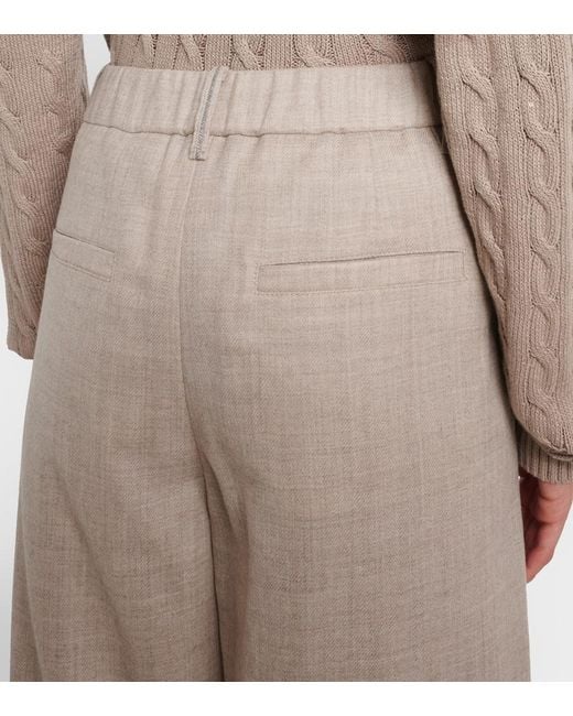 Brunello Cucinelli Natural Monili Virgin Wool Wide-Leg Pants