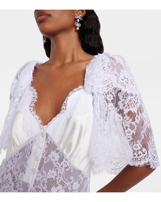 Self-Portrait White Lace-Trimmed Satin Gown