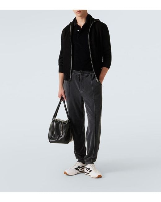 Tom Ford Black Cotton-Blend Terry Polo Shirt for men