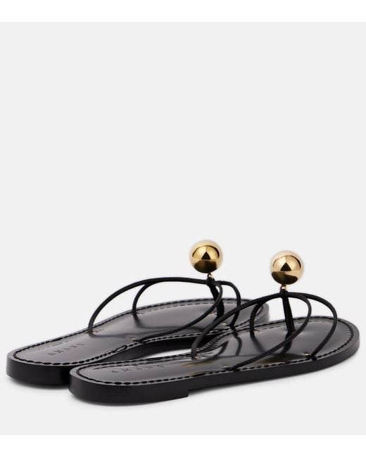 Amanu Black Malawi Embellished Leather Thong Sandals