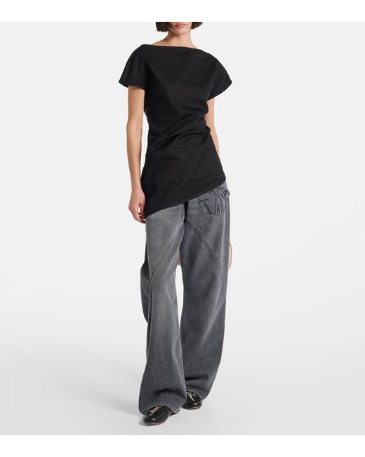J.W. Anderson Black Lace-Trimmed Asymmetric Cotton Top