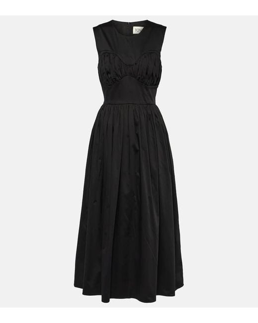 TOVE Black Delphine Gathered Cotton-blend Midi Dress