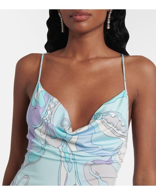 Emilio Pucci Blue Orchidee Jersey Slip Dress