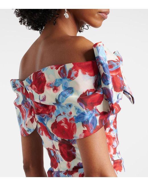 Rebecca Vallance Red Fleurette Floral Taffeta Midi Dress