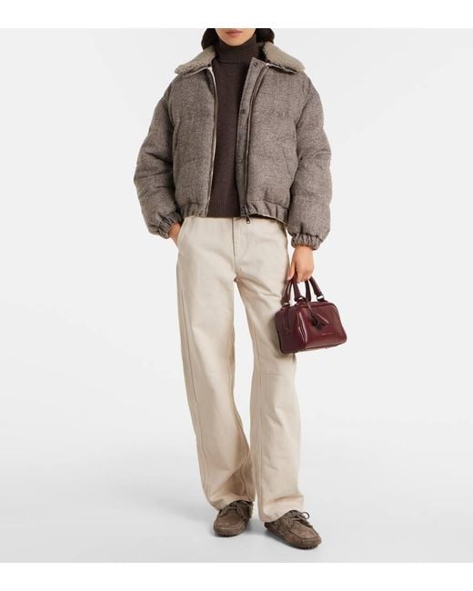 Brunello Cucinelli Brown Monili Shearling-Trimmed Suede Moccasins