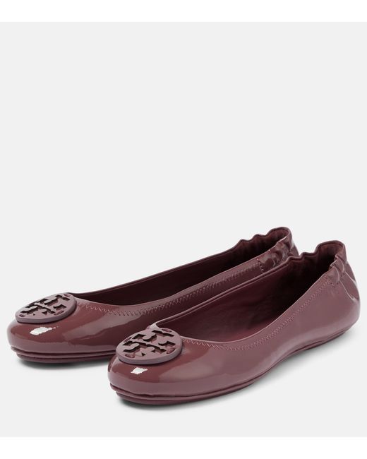 Tory Burch Minnie Travel Patent Leather Ballet Flats in Purple | Lyst