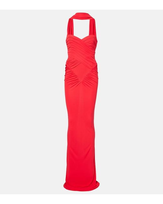 The New Arrivals Ilkyaz Ozel Red Samsara Ruched Gown