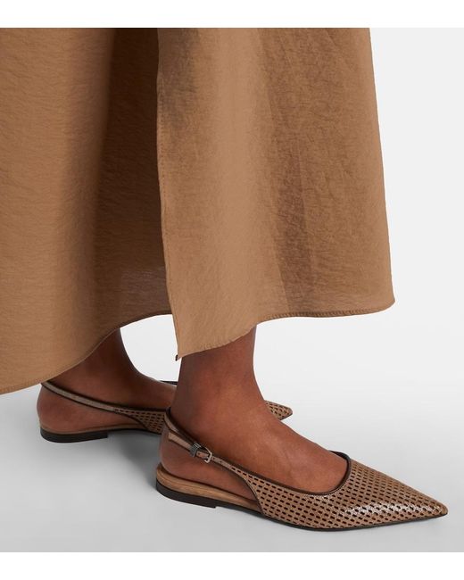 Brunello Cucinelli Brown Perforated Leather Slingback Flats