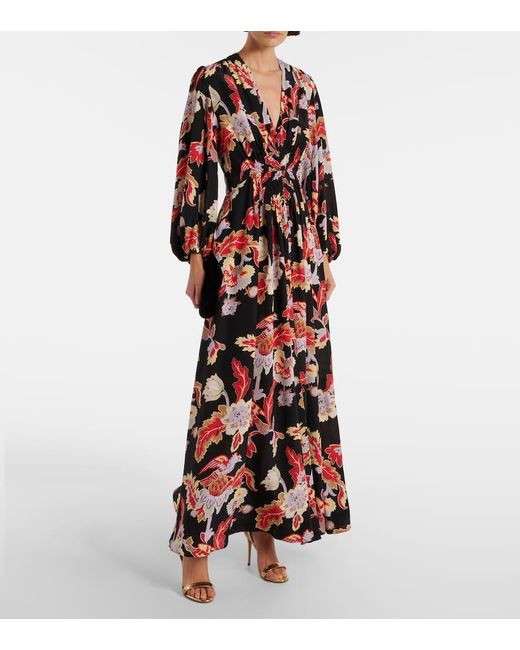 LaDoubleJ Printed Shirred Silk Maxi Dress