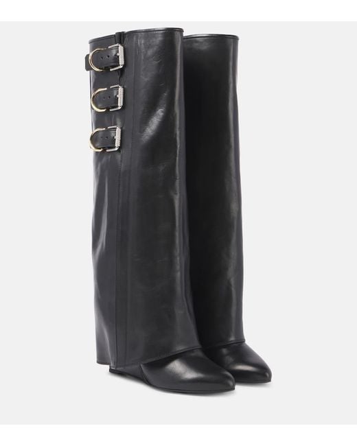 Givenchy Black Shark Lock Buckles 60 Leather Knee-High Boots