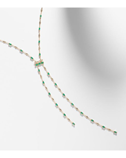 SHAY White Cascade Y 18Kt Necklace With Emeralds And Diamonds