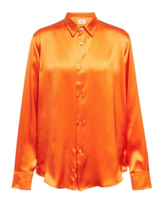 AMI Silk Satin Shirt in Orange Lyst