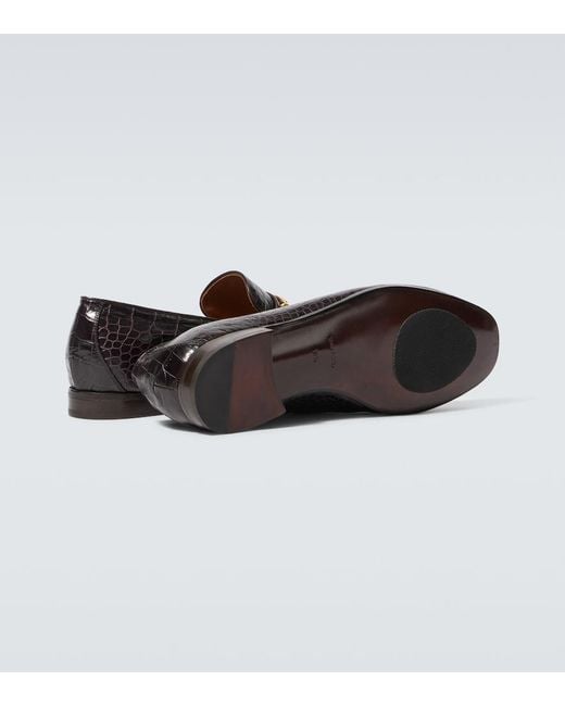Tom Ford Black Gigi Croc-Effect Leather Loafers for men