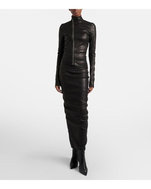 Rick Owens Black Dirt Pillar Leather Maxi Skirt