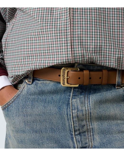 Miu Miu Brown Logo Leather Belt for men