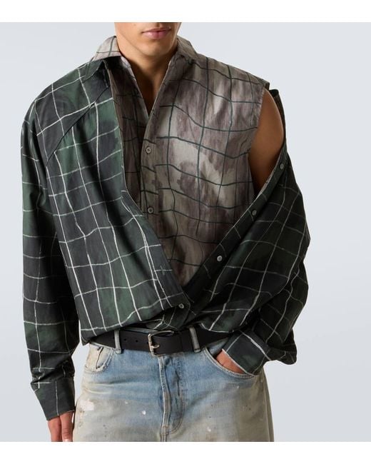 Acne Green Checked Layered Cotton Poplin Shirt for men