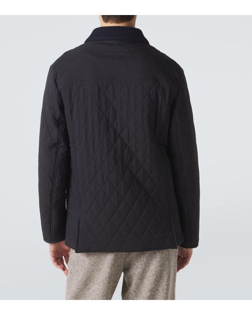 Agnona Blue Quilted Wool-Trimmed Jacket for men