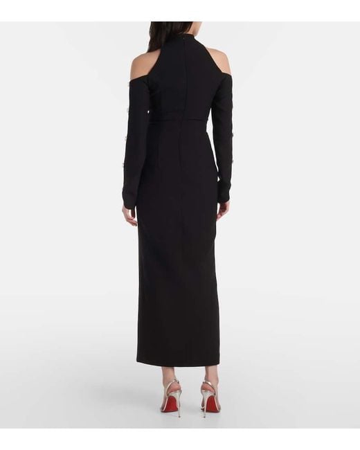Rasario Black Crystal-Embellished Crepe Midi Dress