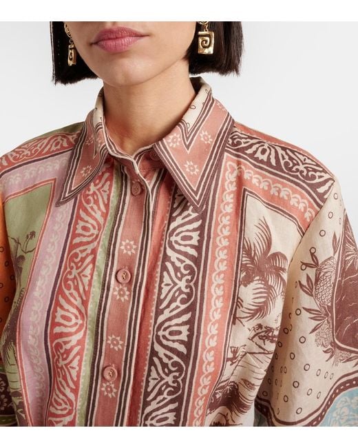 ALÉMAIS White Alberta Printed Linen Shirt Dress